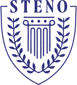 A blue emblem featuring a classical column and laurel wreath with the letters SIBNU.
