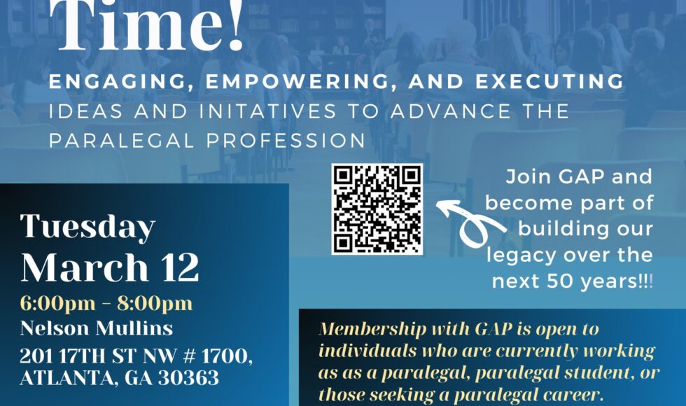 Seminar flyer for Paralegals Day event on engaging, empowering, and executing ideas.