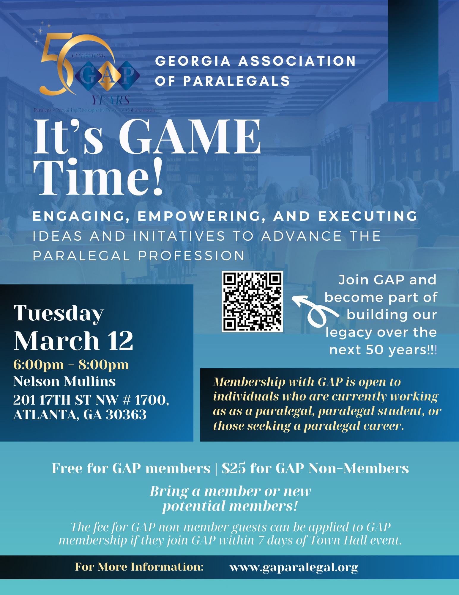 Seminar flyer for Paralegals Day event on engaging, empowering, and executing ideas.